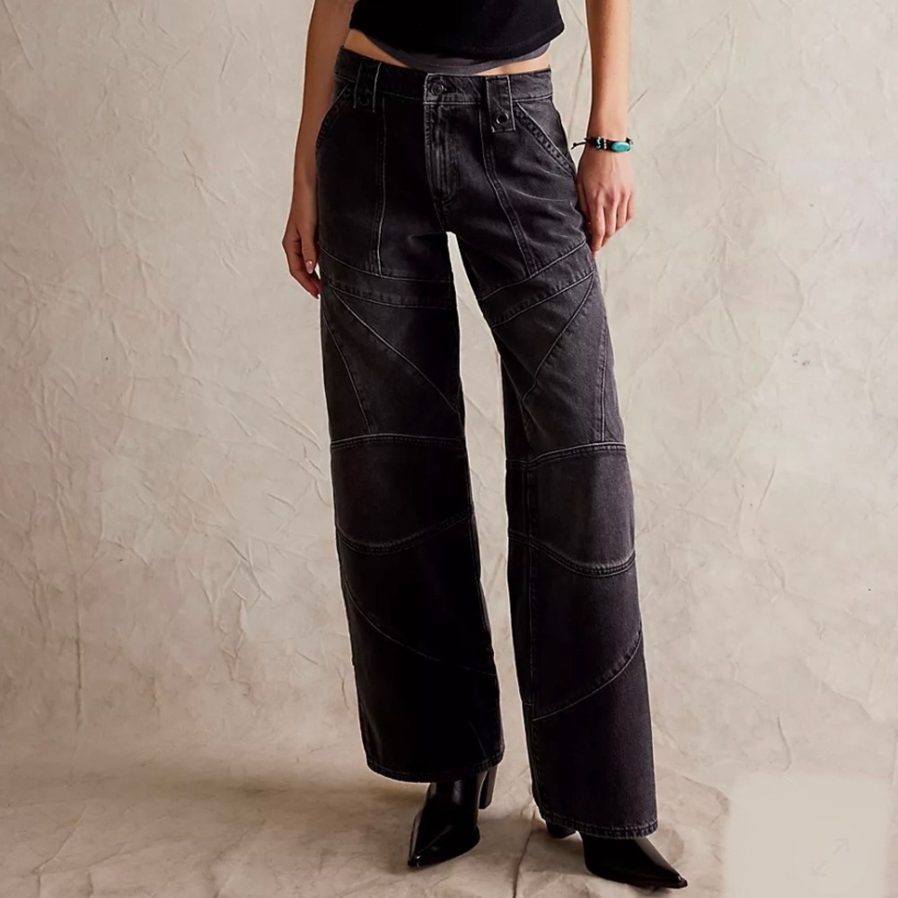 NEW Free People We The Free Unknown Reasons Moto Straight Jeans - Picture 1 of 8